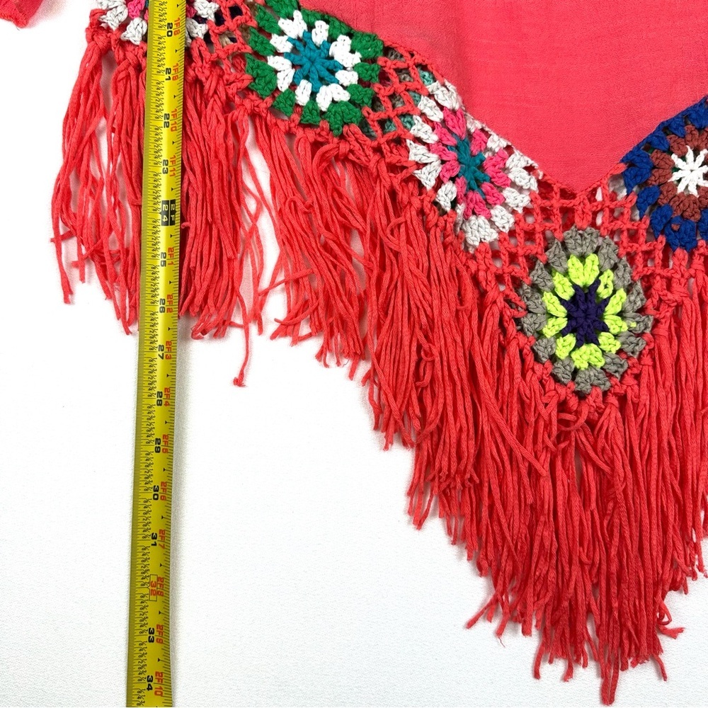 Asha Multi Colored Crochet Square Boho Peasant Shirt - Picture 6 of 6